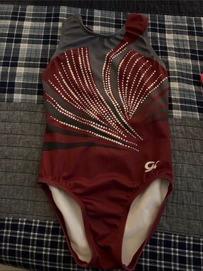 GK Maroon and Gray Rhinestone Gymnastics Leotard